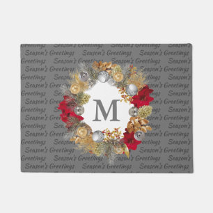 Christmas Wreath MONOGRAM Decorative GRAY Doormat