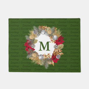 Christmas Wreath MONOGRAM Decorative GREEN Doormat