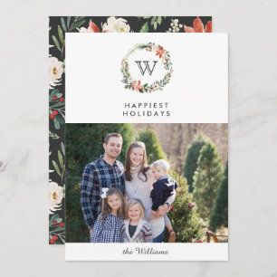 Christmas Wreath Monogram Holidays photo   white Invitation