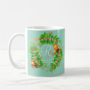 Christmas Wreath Monogram Light Teal Coffee Mug