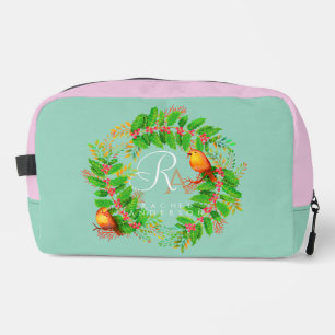 Christmas Wreath Monogram LIght Teal Dopp Kit