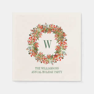 Christmas Wreath Monogram Name Holiday Party Napkin