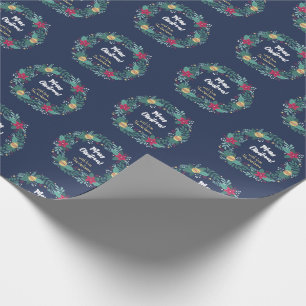Christmas Wreath Navy Personalized Wrapping Paper