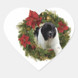 Christmas Wreath Newfoundland Dog Wrapping Paper Heart Sticker