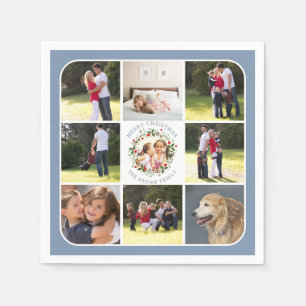 Christmas wreath, nine photos dusty blue napkin