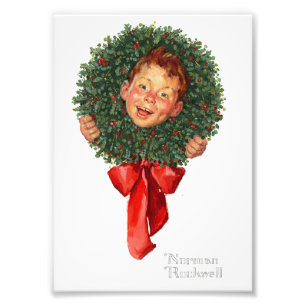 Christmas Wreath - Norman Rockwell - Little Boy Photo Print