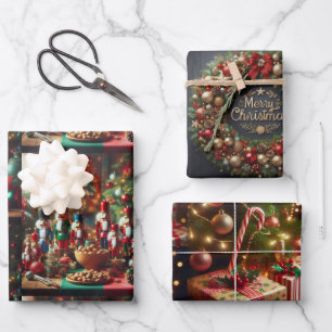 Christmas Wreath, Nutcracker, and  Wrapping Paper Sheet