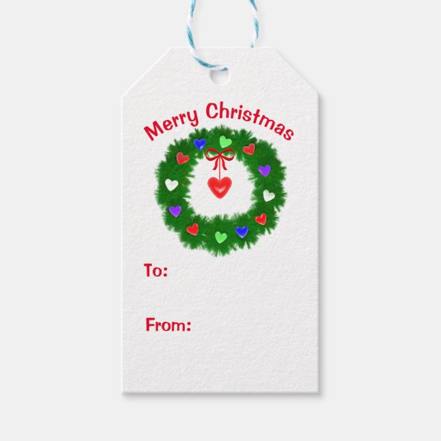 Christmas Wreath of Hearts Gift Tags (Front)