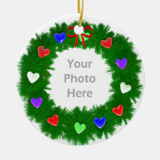 Christmas Wreath of Hearts Photo Ceramic Tree Decoration