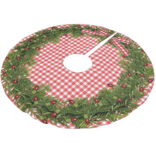 Christmas Wreath On Gingham Brushed Polyester Tree Skirt