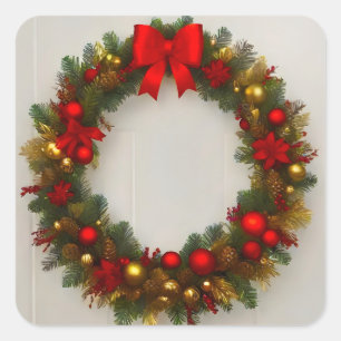 Christmas wreath ornament square sticker