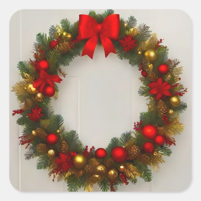 Christmas wreath ornament square sticker (Front)