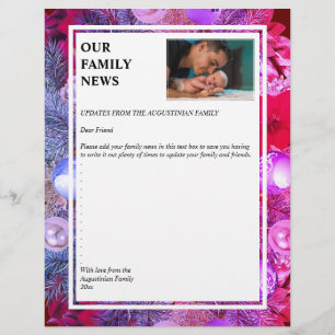 Christmas Wreath   OUR FAMILY NEWS with Photo Custom Letterhead