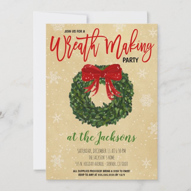 Christmas Wreath Party Invitation (Front)