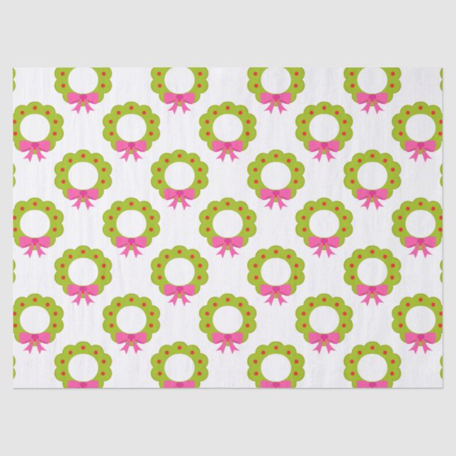 Christmas Wreath Pattern – Pink Bow Holiday Design Tissue Paper (Front)