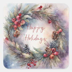 Christmas Wreath - Personalise Square Sticker