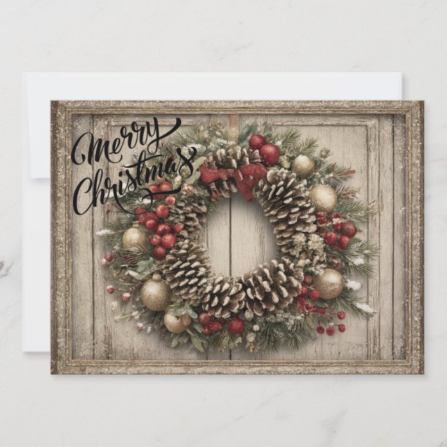 Christmas wreath personalised holiday card (Front)