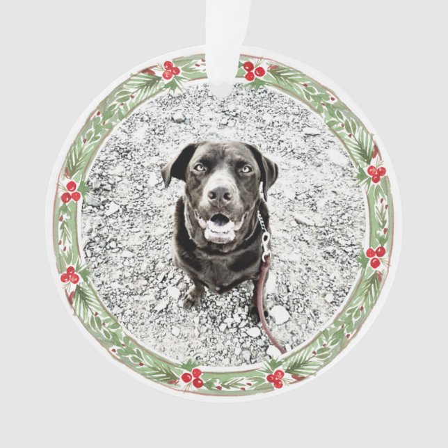 Christmas Wreath Pet Photo Text Holiday Ornament (Front)