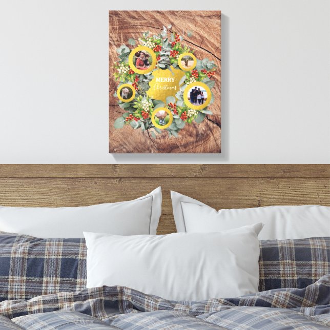 Christmas Wreath Photo Collage Holiday   Canvas Print (Insitu(Bedroom))