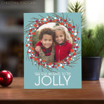 Christmas Wreath Photo Holiday Postcard<br><div class="desc">A farmhouse blue with a berry wreath as a photo frame. A modern script is used for the Happy Holidays. A Christmas greeting - May your days be merry and bright - included on the postcard side with an area for family signature and greeting.</div>