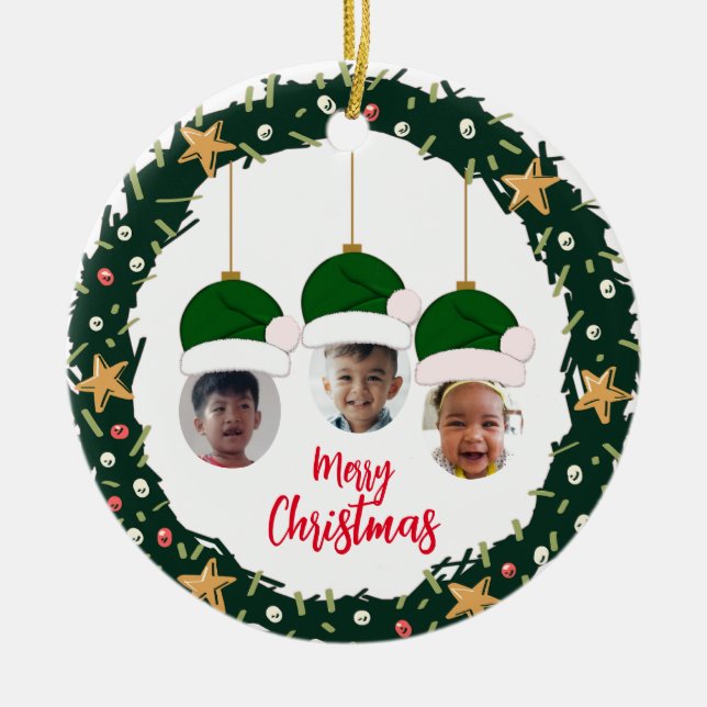 Christmas Wreath Photo Ornament (Front)