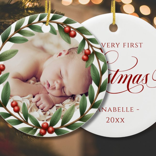 Christmas Wreath Photo Ornament (Christmas Wreath Photo Ornament - front and back)