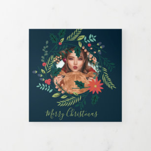 Christmas Wreath Photo Personalised Christmas Tri-Fold Holiday Card