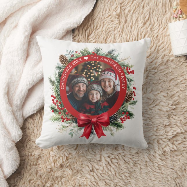 Christmas Wreath Pine Leaves Holly Berries Photo Cushion (Blanket)