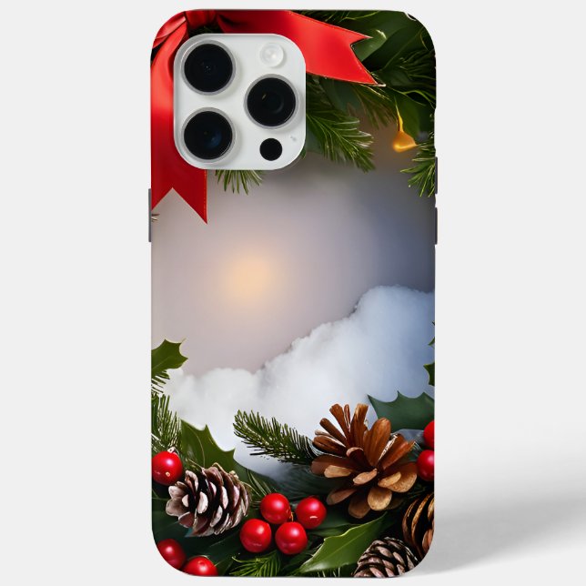 Christmas Wreath Pine Red Ribbon Snow Case-Mate iPhone Case (Back)