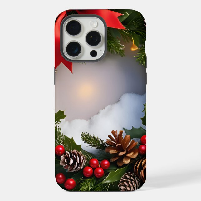 Christmas Wreath Pine Red Ribbon Snow iPhone Case (Back)