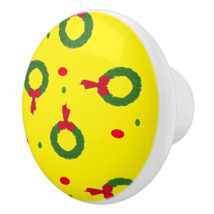 Christmas wreath polka dots ceramic knob