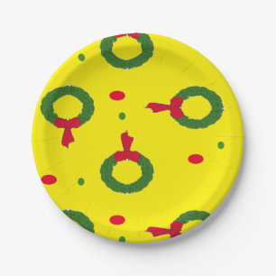 Christmas wreath polka dots paper plate