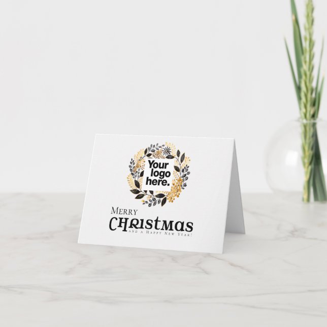 Christmas Wreath QR Code Business Holiday Card (Front)