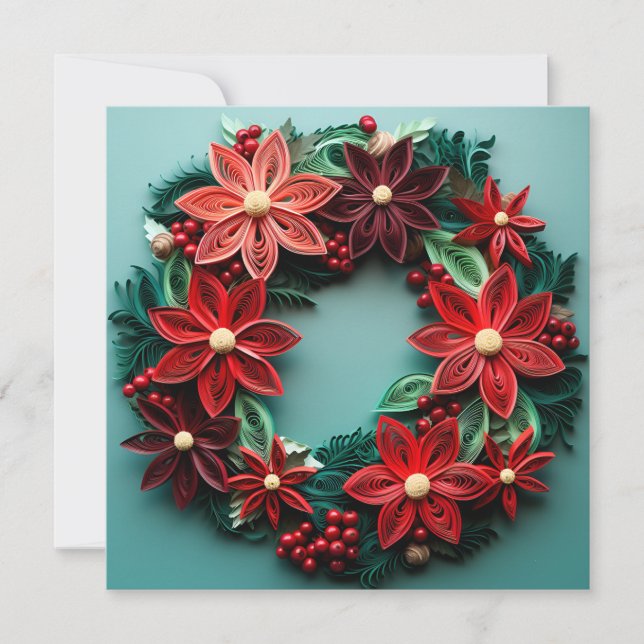 Christmas wreath quill holiday greeting card (Front)