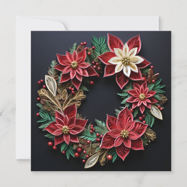 Christmas wreath quill holiday greeting card (Front)
