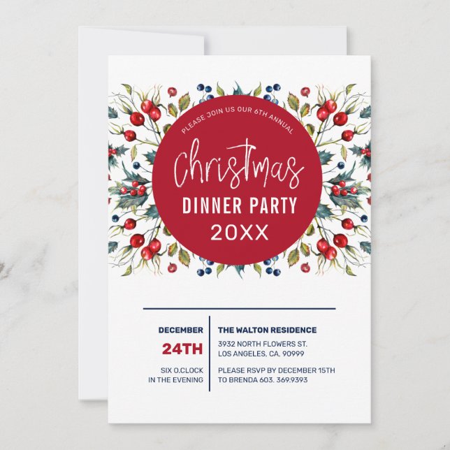 Christmas wreath red berries and green foliage holiday card (Front)