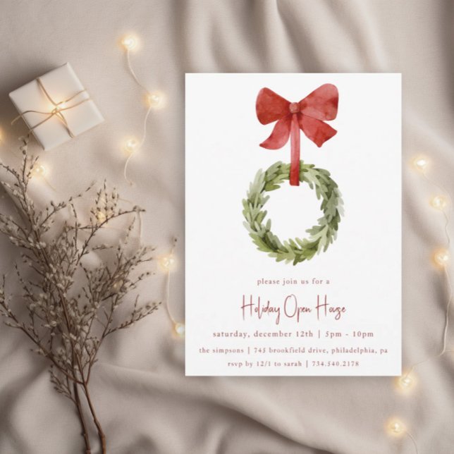 Christmas Wreath Red Bow | Holiday Open House Invitation (Creator Uploaded)