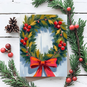 Christmas Wreath Red Bow Holiday Postcard