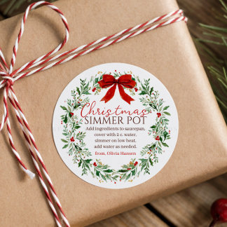 Christmas Wreath Red Bow Simmering Potpourri Classic Round Sticker