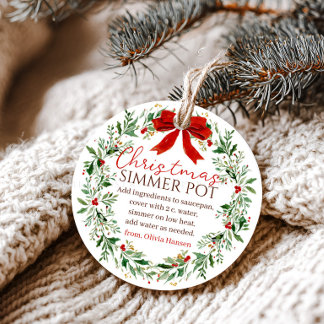 Christmas Wreath Red Bow Simmering Potpourri Favour Tags