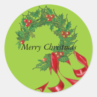 Christmas Wreath Red Bow Stickers