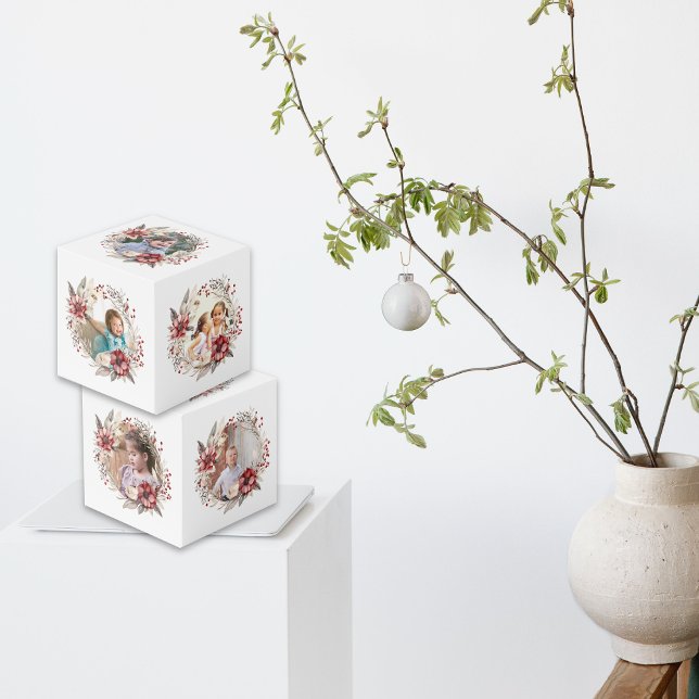 Christmas wreath, red flowers and berries photo cube (Creator Uploaded)