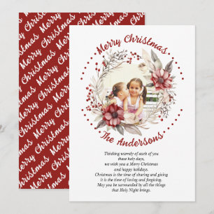 Christmas wreath red flowers and berries photo holiday card