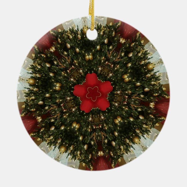 Christmas Wreath Red Green Gold with Red Star Ceramic Tree Decoration (Back)