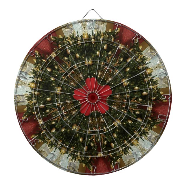 Christmas Wreath Red Green Gold with Red Star Dartboard (Front)