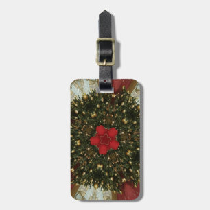 Christmas Wreath Red Green Gold with Red Star Luggage Tag