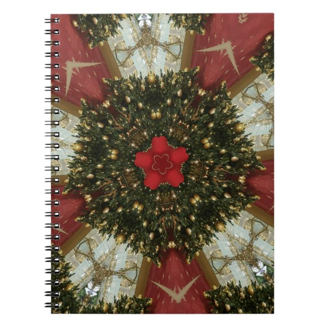 Christmas Wreath Red Green Gold with Red Star Spiral Notebook (Front)