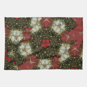 Christmas Wreath Red Green Gold with Red Star Tea Towel