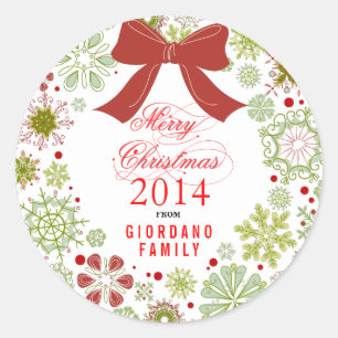 Christmas Wreath Red Green & White Marry Christmas Classic Round Sticker