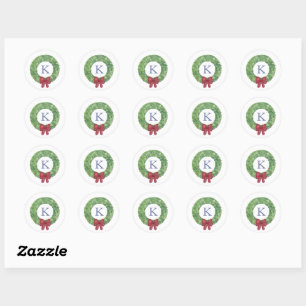 Christmas Wreath Red Ribbon Monogram Envelope Seal